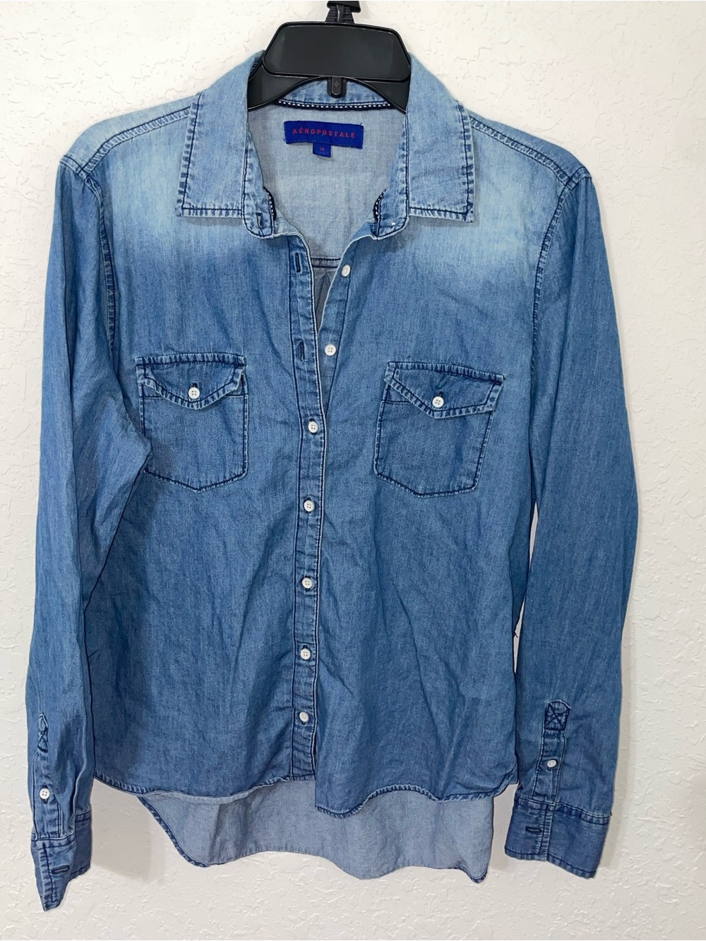 Aeropostale Light Wash Denim Shirt with Red Logo